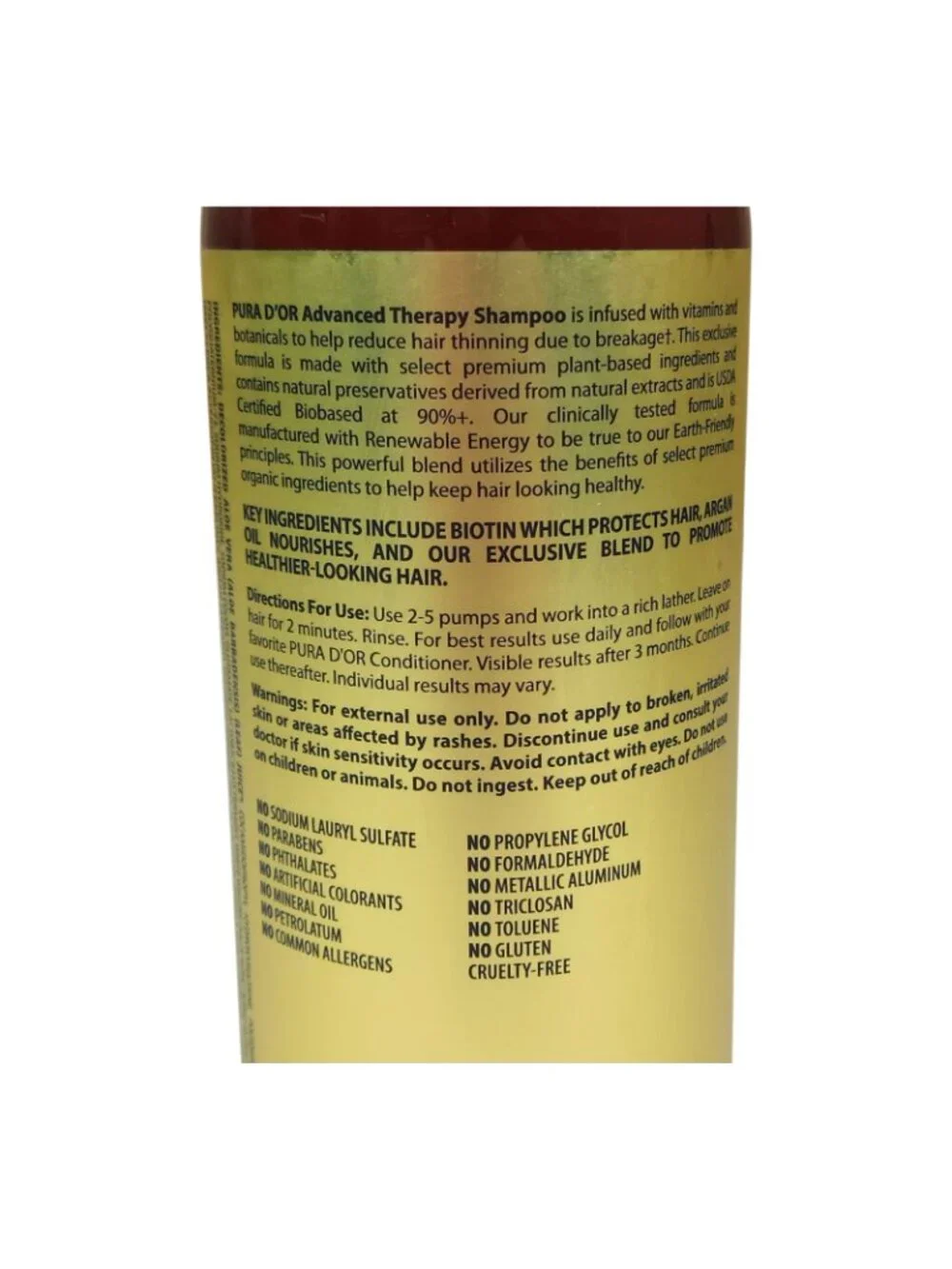 Pura Dor Advanced Shampoo Jumbo 33.8 oz Reduces Hair Thinning Volumizes
